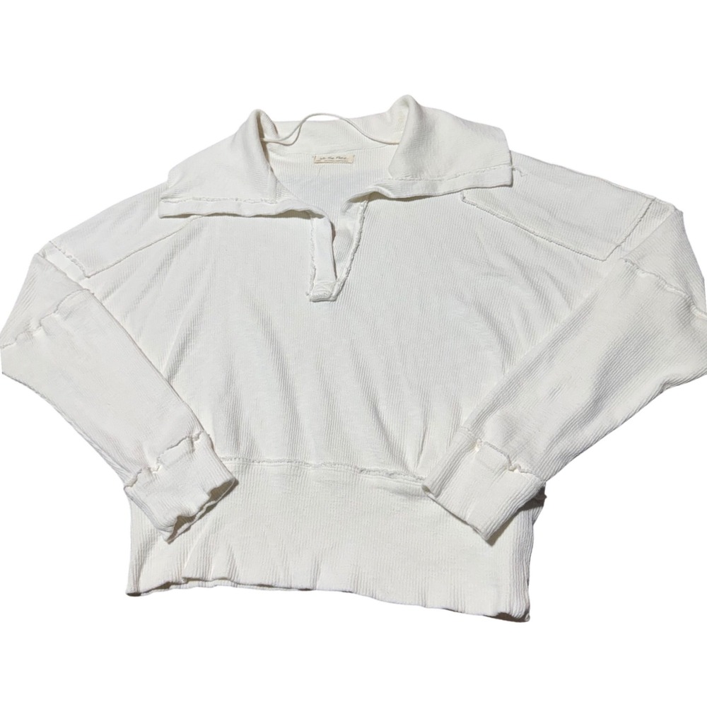 Free People‎ We The Free Cream Ribbed Collared Pullover Large